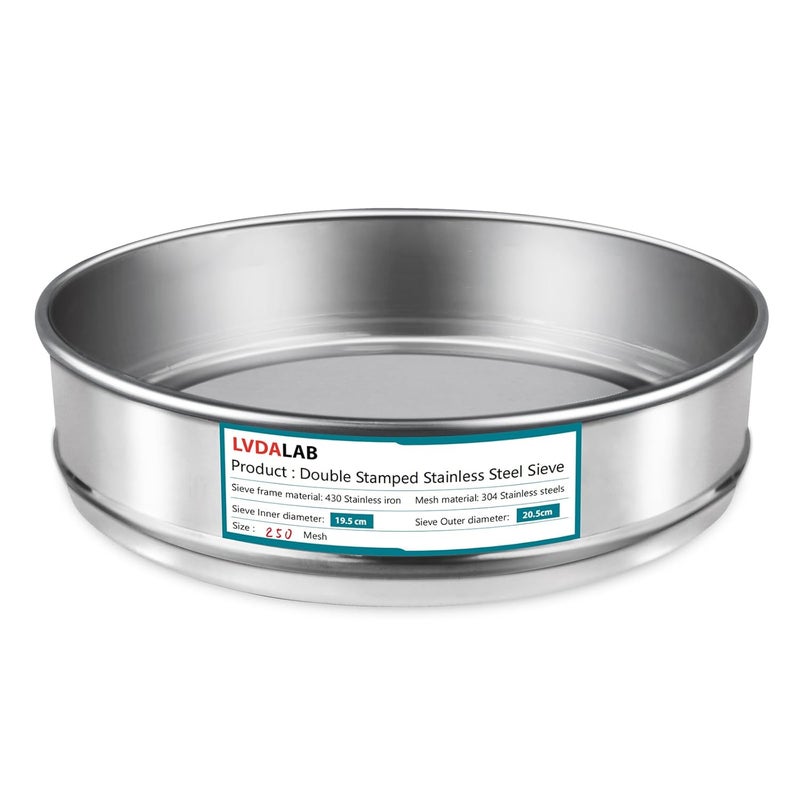 LVDALAB 304 Stainless Steel Mesh Lab Sieve, 250 Mesh (0.061mm) Aperture Test Sieve, 7.9Inch(20cm) Diameter Economy Standard Analysis Sample Test Sieves for Industrial Laboratory Homes - Image 1